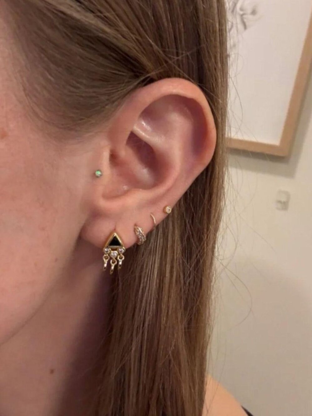 The Thalassa Gold plated sterling silver triangle Earring onyx stud earrings cha